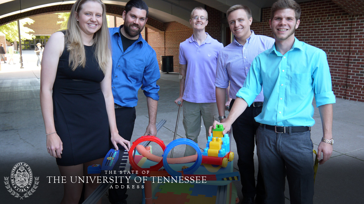 UTC students with their engineering project for children with MS