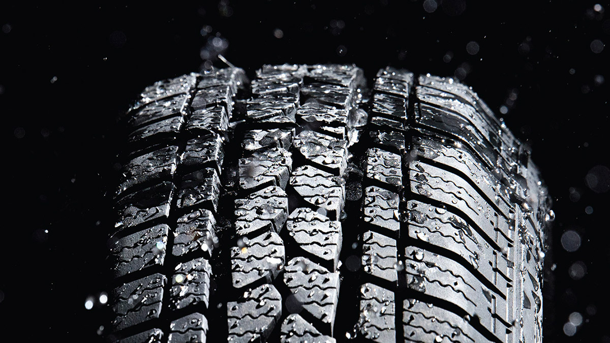Close up of a rubber car tire.
