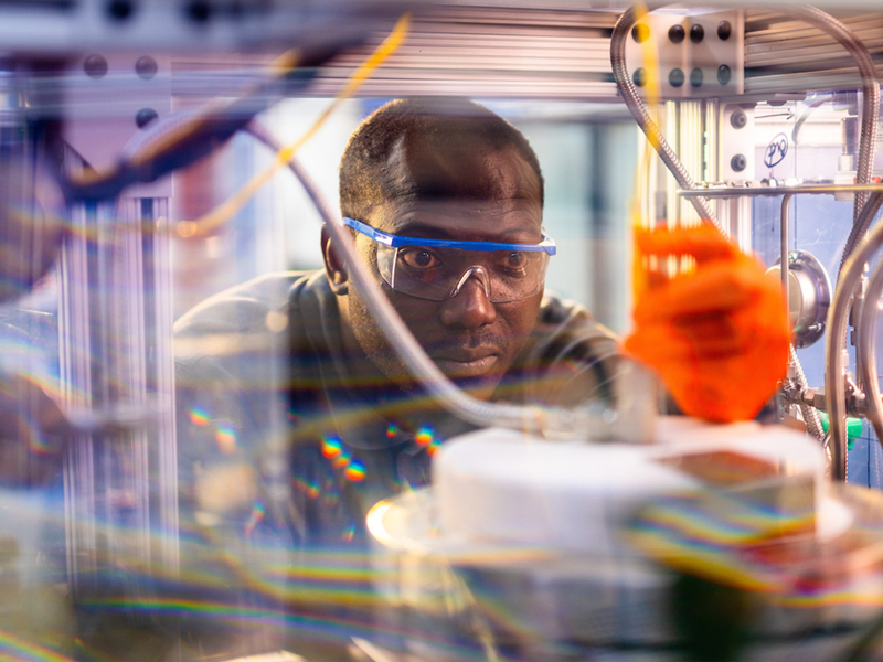 Nourredine Abdoulmoumine works on the CO2-to-jet fuel reactor in the Bioenergy and Biofuels Lab on the Ag campus on May 08, 2024. Photo by Steven Bridges/University of Tennessee.