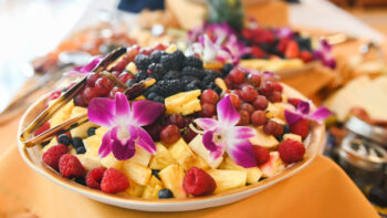 A bowl of fruit from an Aramark luncheon.