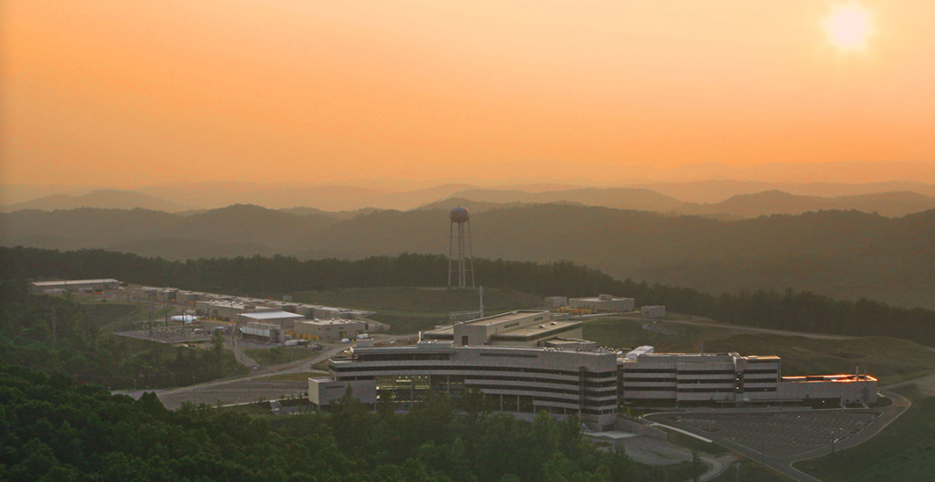 Aerial sunset photo of the Oak Ridge National Laboratory.