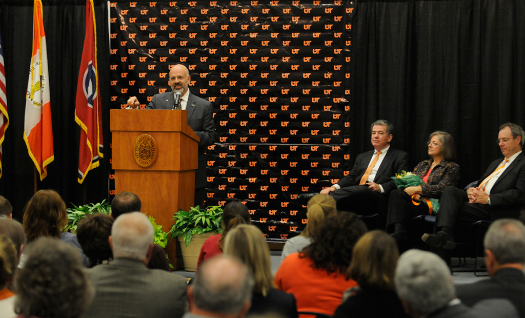 President Emeritus Joe DiPietro speaking from behind a podium.
