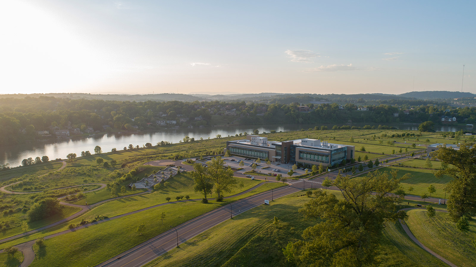 Aerial view of the Tennessee River and Cherokee Farm