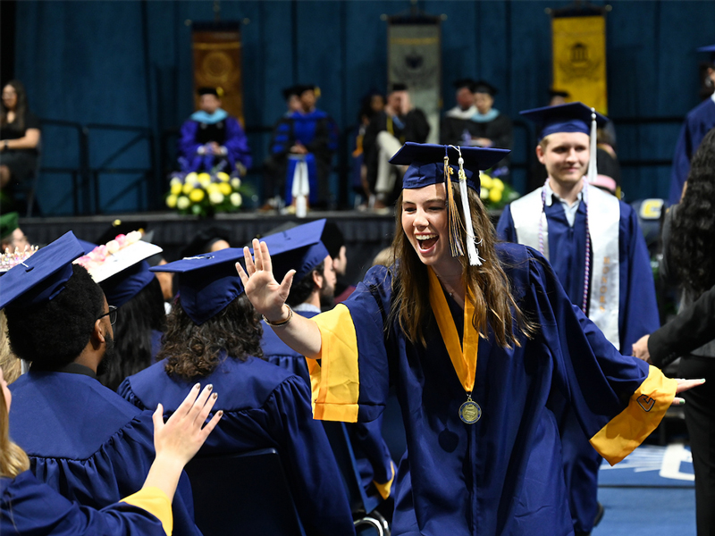 Students participate in the first of two undergraduate school commencement ceremonies, Saturday, May 4, 2024 in McKenzie Arena at the University of Tennessee at Chattanooga. (Photo by Angela Foster)