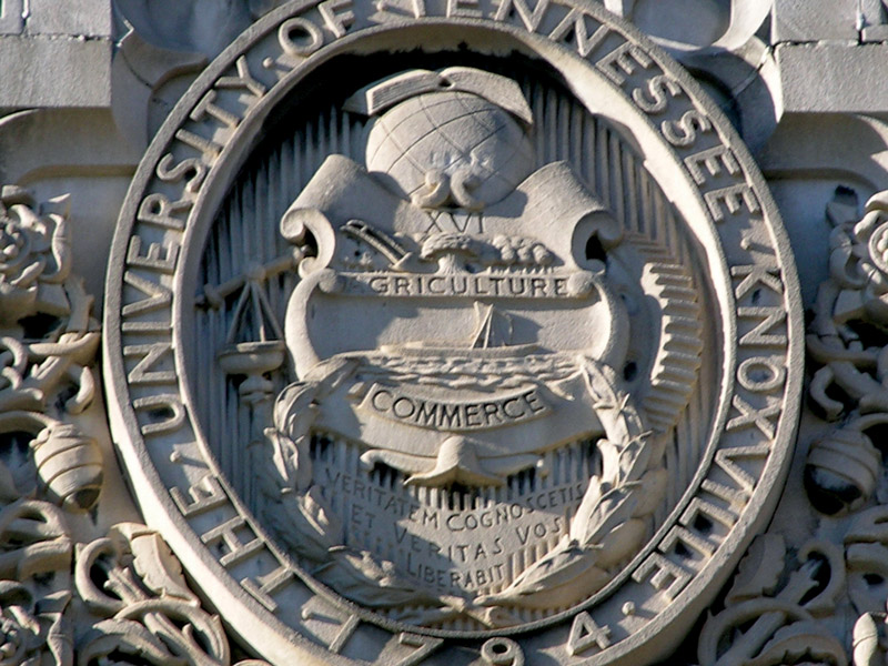 University of Tennessee seal sculpture on the face of the Ayers Hall at UT Knoxville.