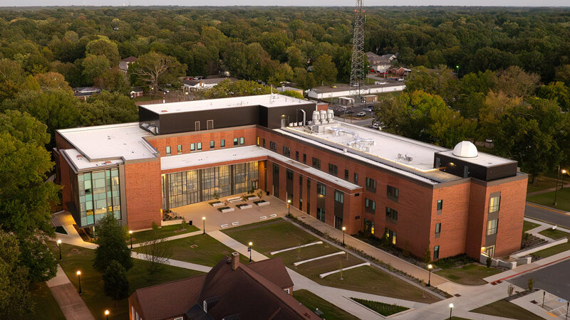 Evening aerial photo of UT Martin.