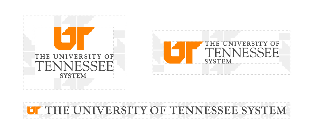 Sample images of the UT System logo with clear-space indicated.