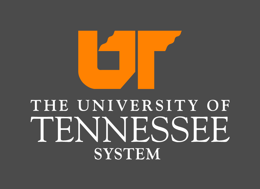 The UT System logo, with smoky gray background, orange icon and white text.