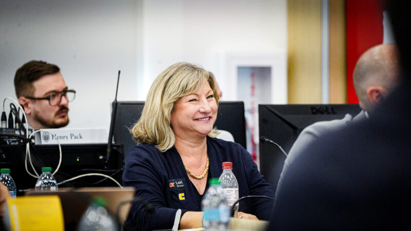 Dr. Lori Mann Bruce, UTC Chancellor smiling during the UT Board of Trustees 2025 Annual Meeting in Chattanooga.