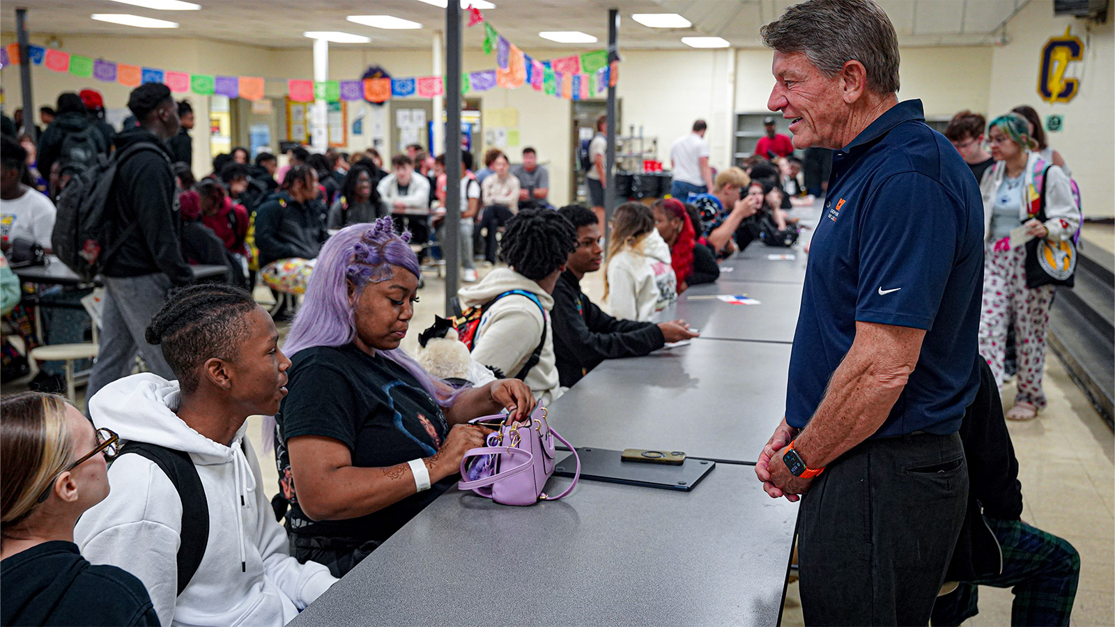 UT System President Randy Boyd speaks to high school students during the 2025 UT tour.