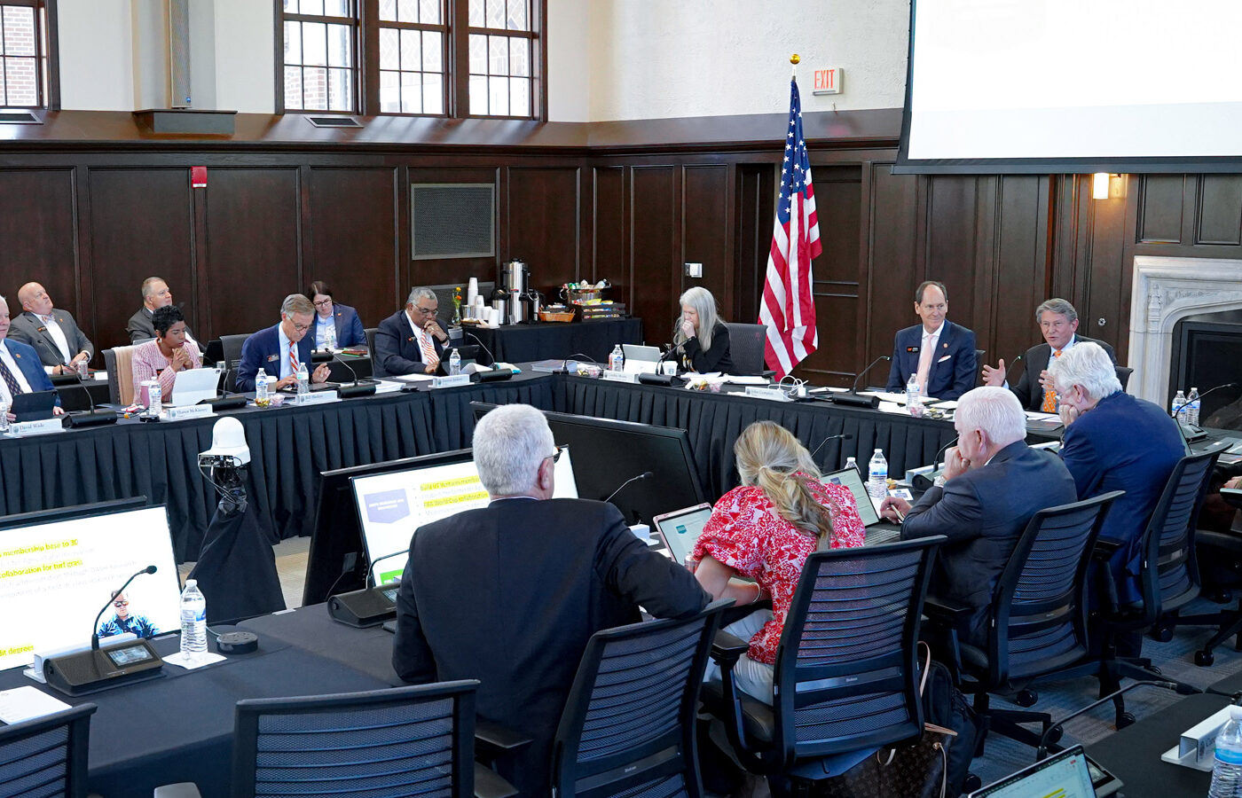 Members of the UT Board of Trustees meeting during the winter board meeting.
