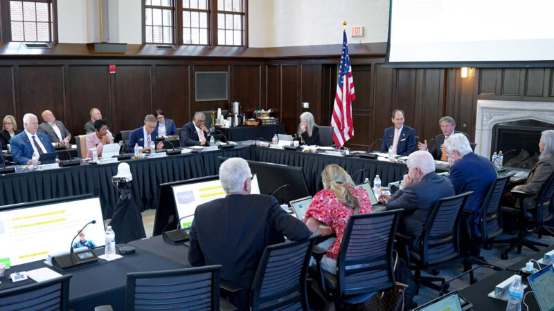 Members of the UT Board of Trustees meeting during the winter board meeting.