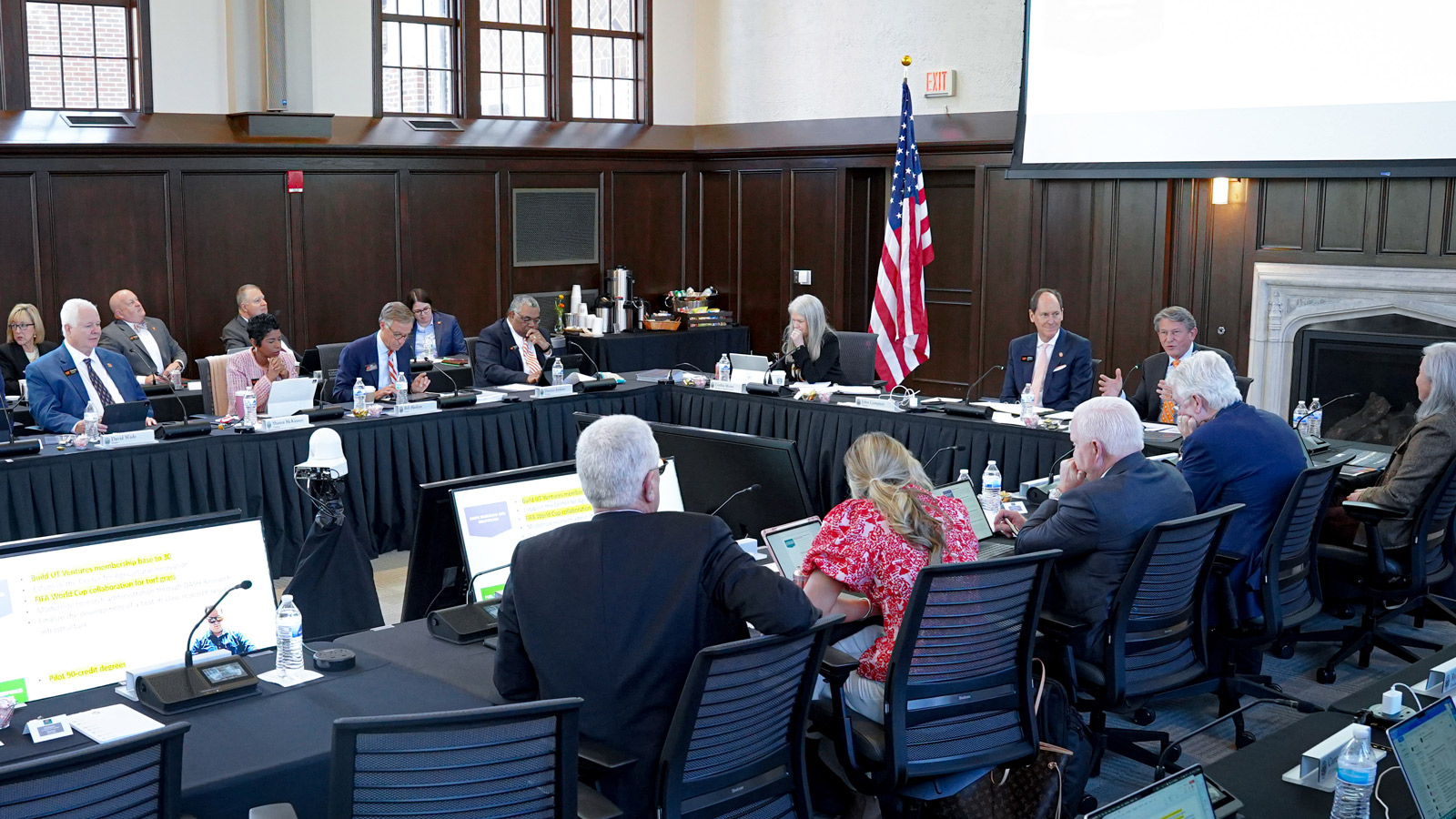 Members of the UT Board of Trustees meeting during the winter board meeting.