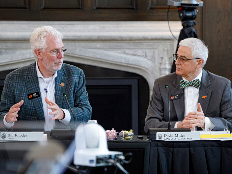 Bill Rhodes (left) and David Miller (right) in attendance at the 2026 UT Board of Trustees Winter Meeting.