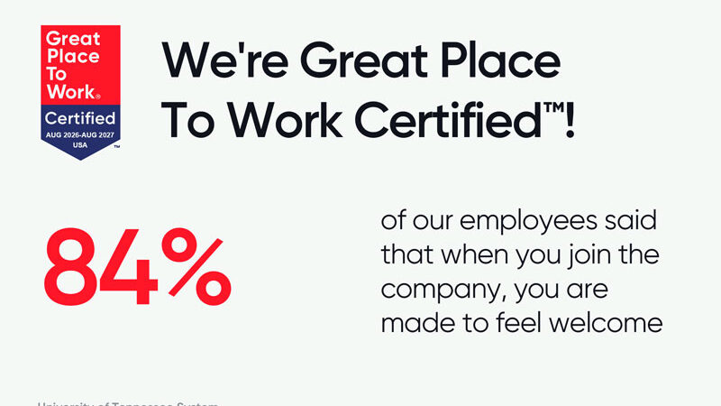 UT System is "Great Place to Work Certified". 84% of our employees said that when you join the company, you are made to feel welcome.